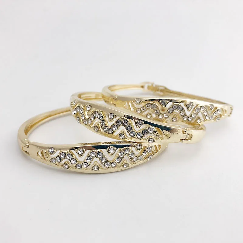 

3PCS Jewelry Austrian Rhinestones Classic Lady's Side Open Bangle Bracelets Morocco Designer Jewelry Luxury Cuff Bracelets