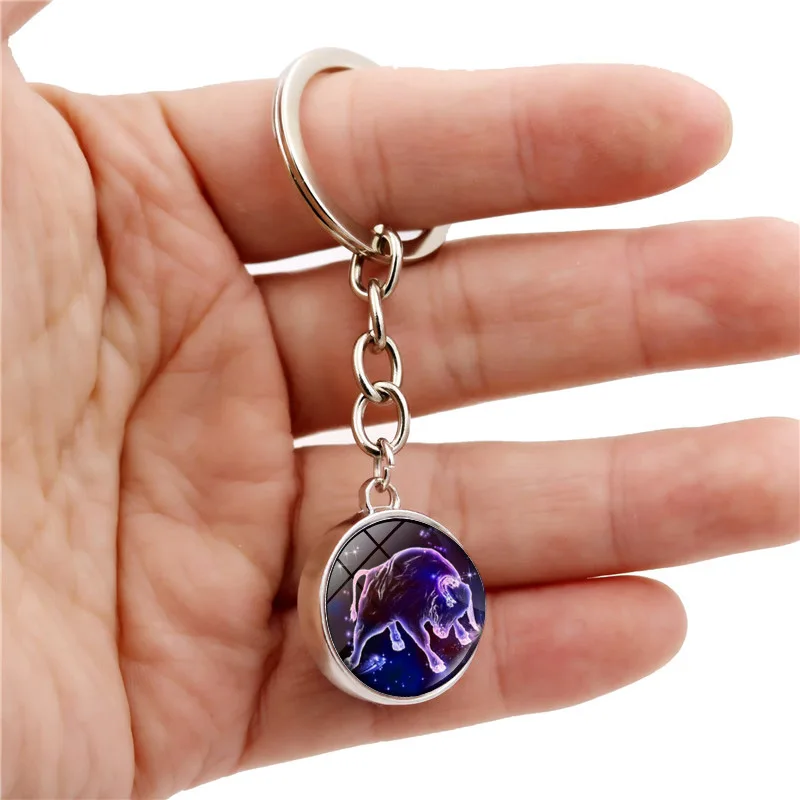 

Wholesale 12 Star Sign Keychain Cute Double Glass Ball Keychain Leo Pisces Sagittarius Taurus Keychain