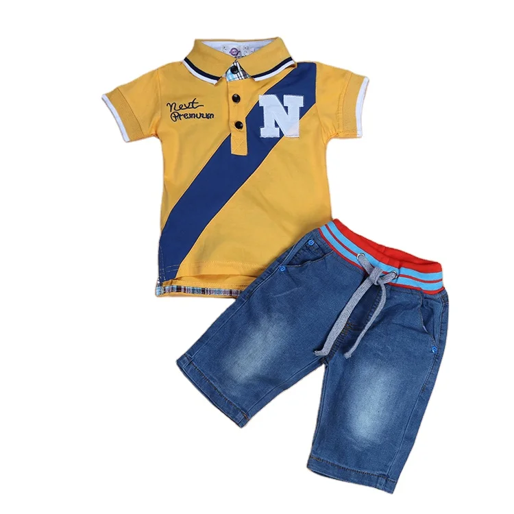 

New Style Kids Clothes Short Sleeves T Shirt Jean Pants Sets Children Clothes Boys' Casual 2pcs Suit, Picture shows