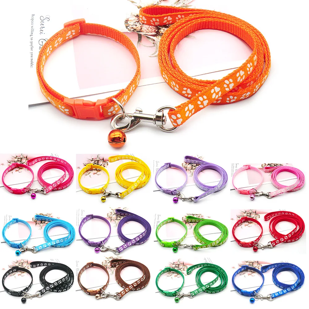 Dog Collar Leash Set Paw Printed Cat Collar And Leash Wholesale Pet Collars