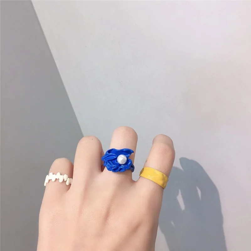 

INS Creative Handmade Drip Oiled Chunky Geometric Cuff Rings No Faded Non Adjustable Women Cuban Chain Finger Ring