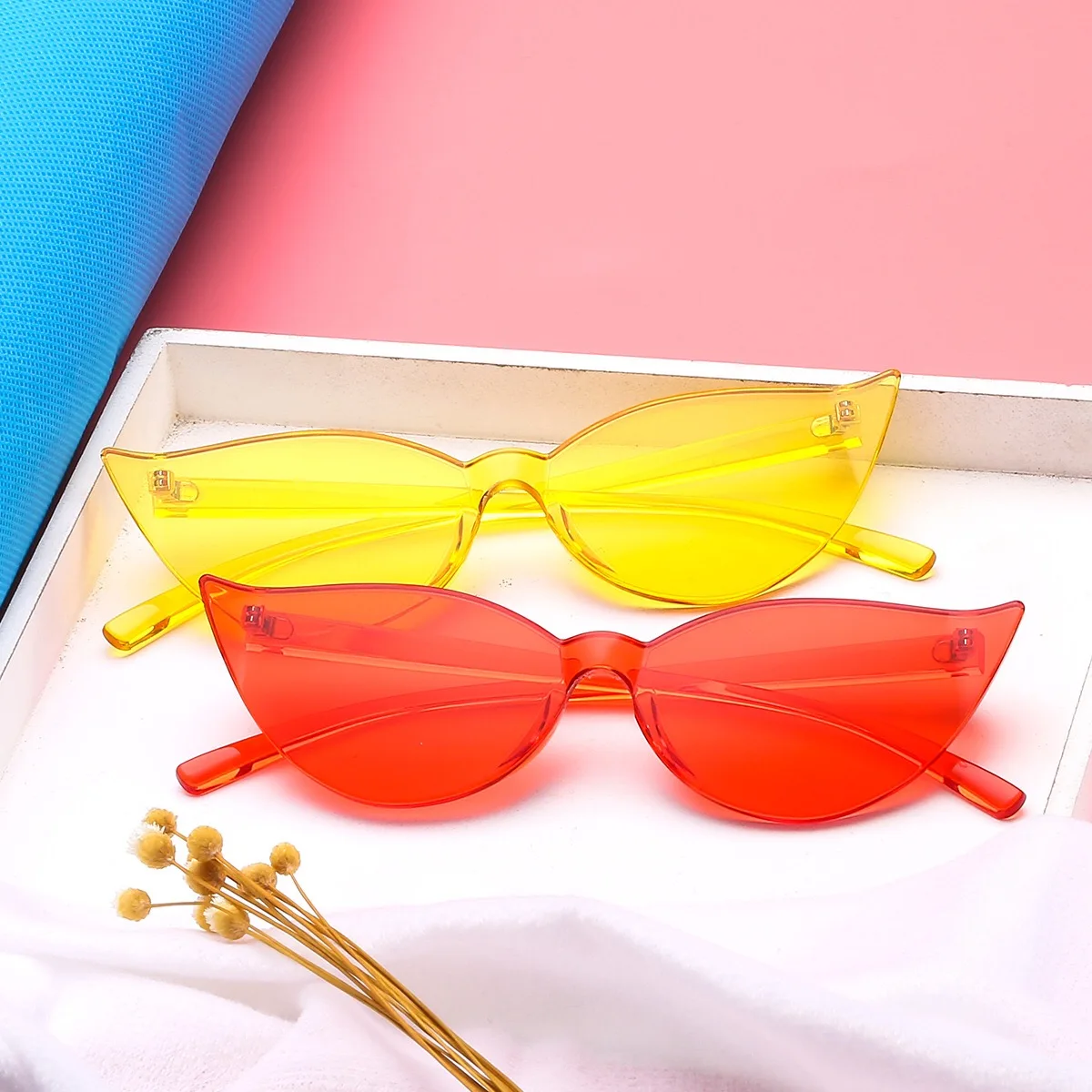 

high quality new vintage luxury pink frameless fashion cat eye shades sunglasses 2020, Custom colors
