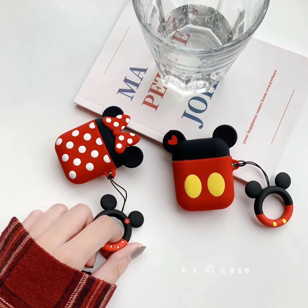 Cute Cartoon Minnie Mickey Mouse Soft Silicone Bluetooth Wireless Headset for AirPods 1/2 Pro I12 TWS Charging Box