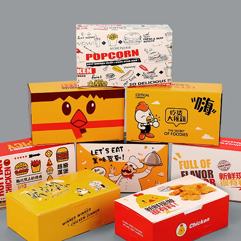 

RTS Custom Logo Fast Food Packaging Boxes Hot Crispy Large Takeaway French Fries Fried Chicken Wing Packaging Paper Boxes