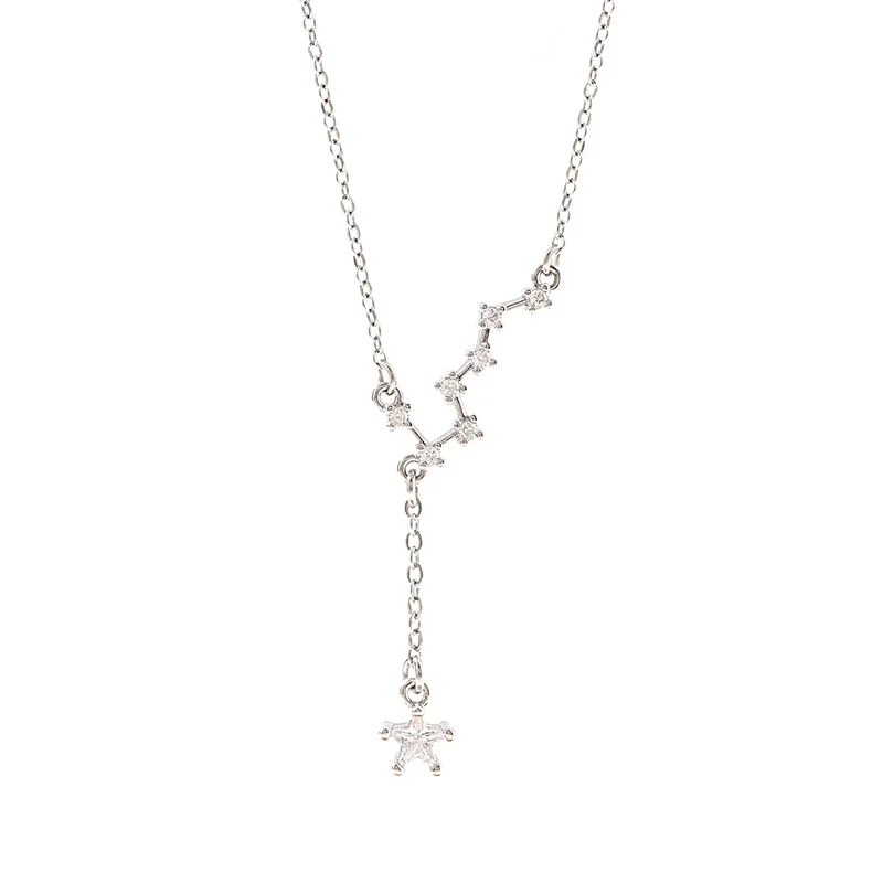 Fashionable and Exquisite Birthday Gift Girl Stainless Steel Silver Inlaid Zircon Beidou Seven Star Necklace