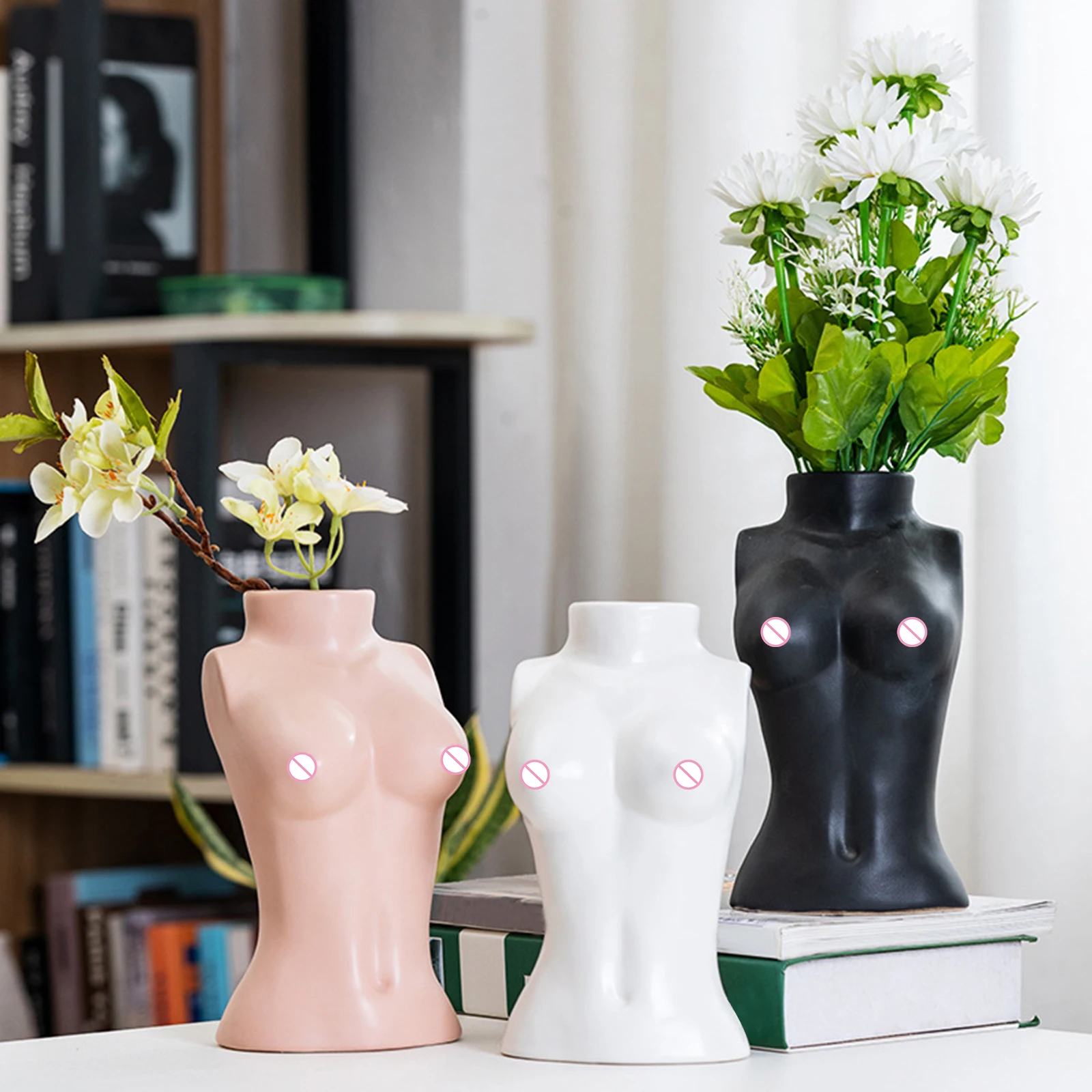 

Nordic Style Decor Body Girl Art Bust Ceramic Vases Human Body Vase for Table desk Decoration Vase Home Decor Flower Arrangement, Pink,white,black