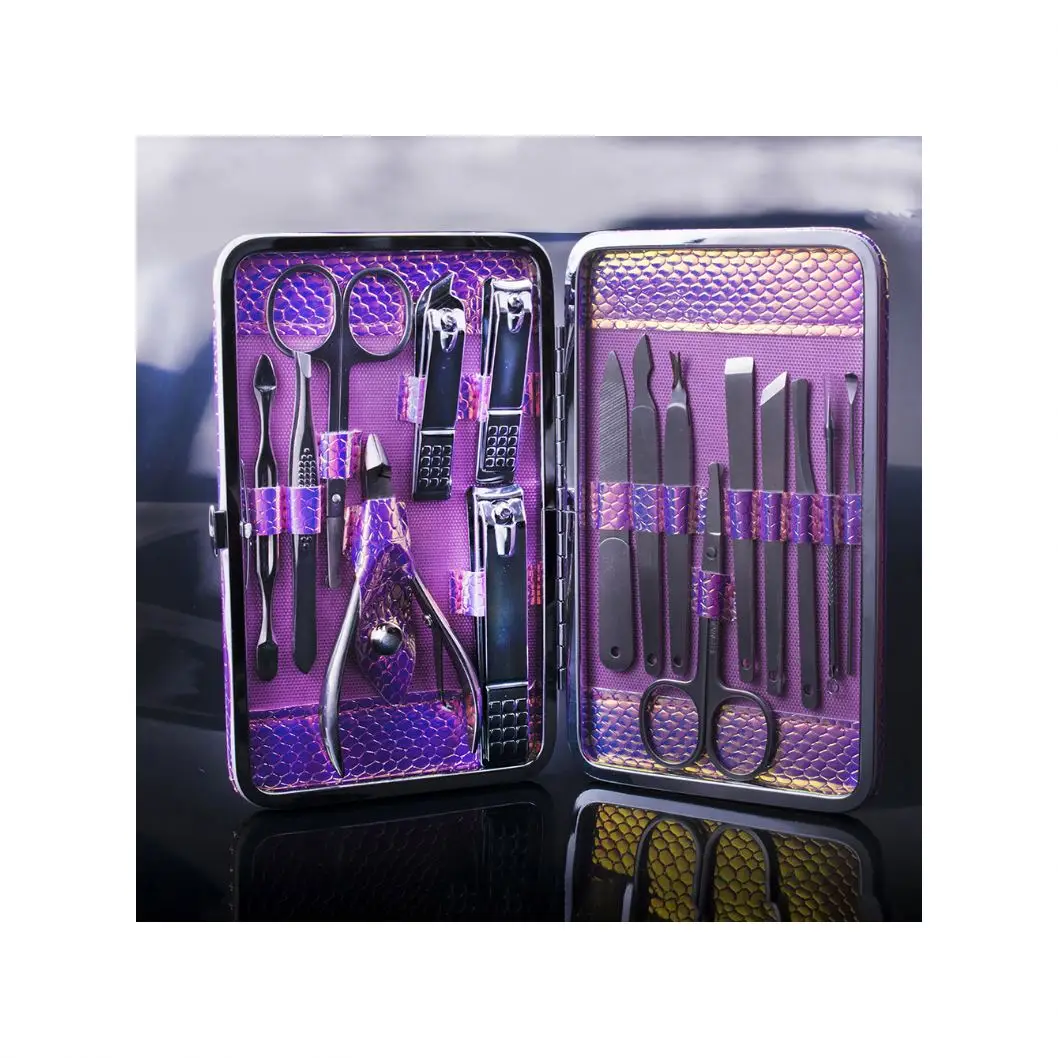 

Hot saleing 16 pcs Fish scales flash professional stainless steel manicure set saloon kit nails manicure set