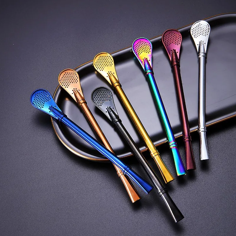 

Wholesale High quality stainless steel straw spoon for drink bar coffee Filter spoons Tea straws, Silver,gold,rose gold,black,colorful,blue,purple