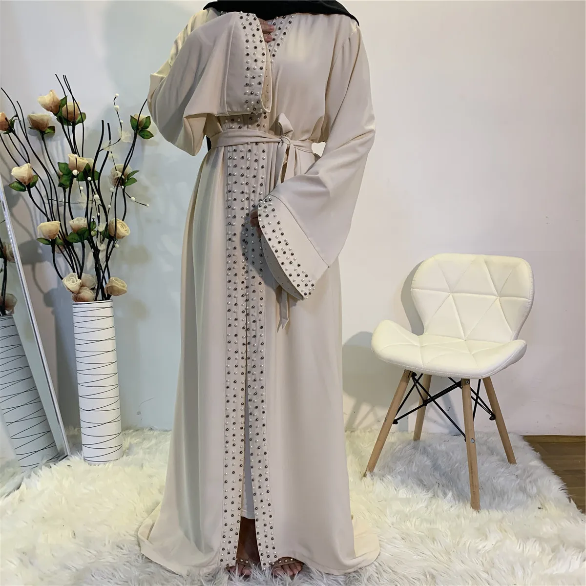 

Fashion Long Sleeve Plus Size Women's abaya muslim dresses long moslem islamic clothing Front Printing Woman Casual Robe