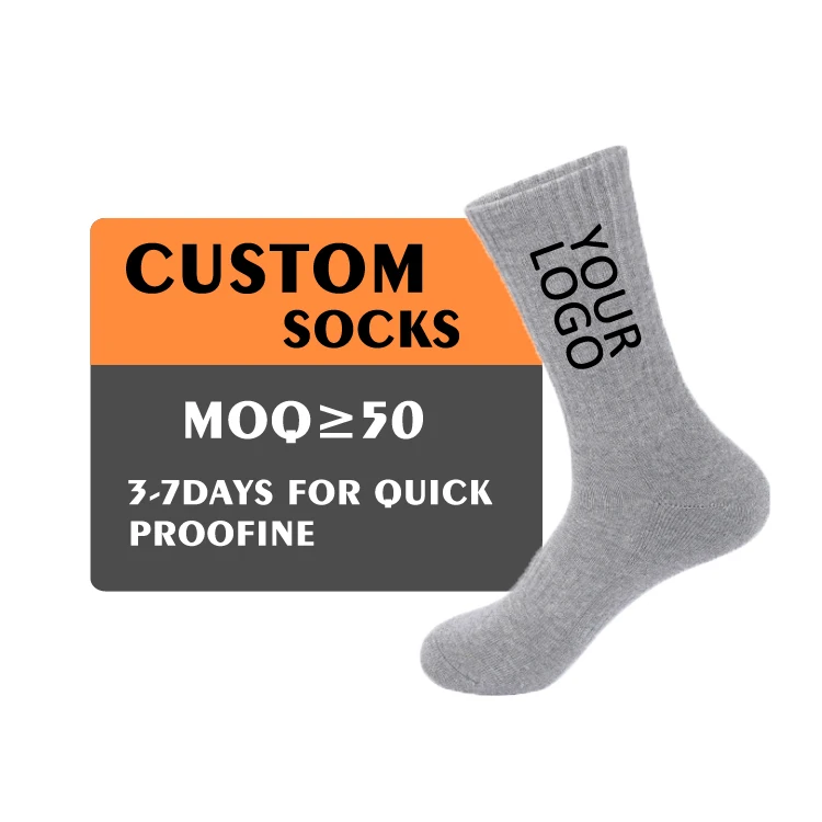 

XINQI OEM/ODM low MOQ custom Logo funny embroidery sublimation Jacquard crew design sport sock unisex calcetines men sock black