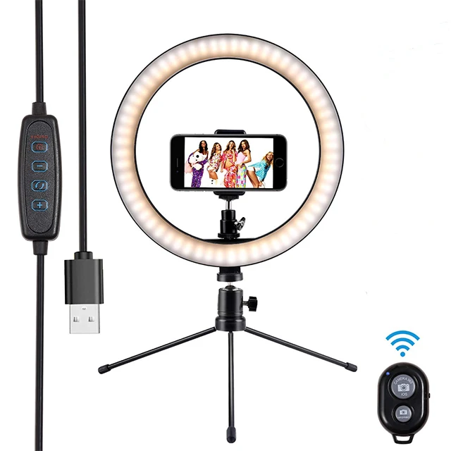 

Wholesale Dimmable 10 Inch Selfie Circle Ring Light LED Fill Light with Tripod Stand Remote Shutter for Live Streaming Makeup