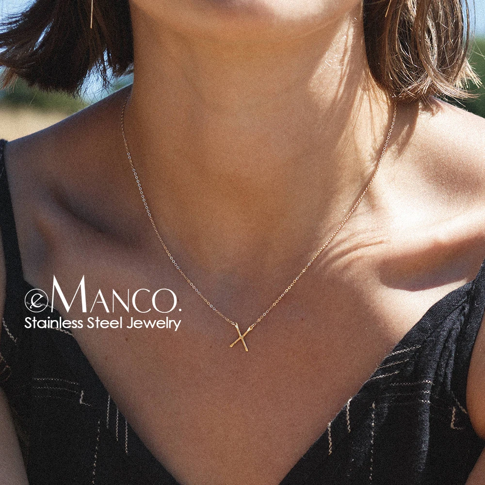 EManco European and American Punk Stainless Steel Necklace Fashion X Letter Pendant Simple Gold-plated Necklace