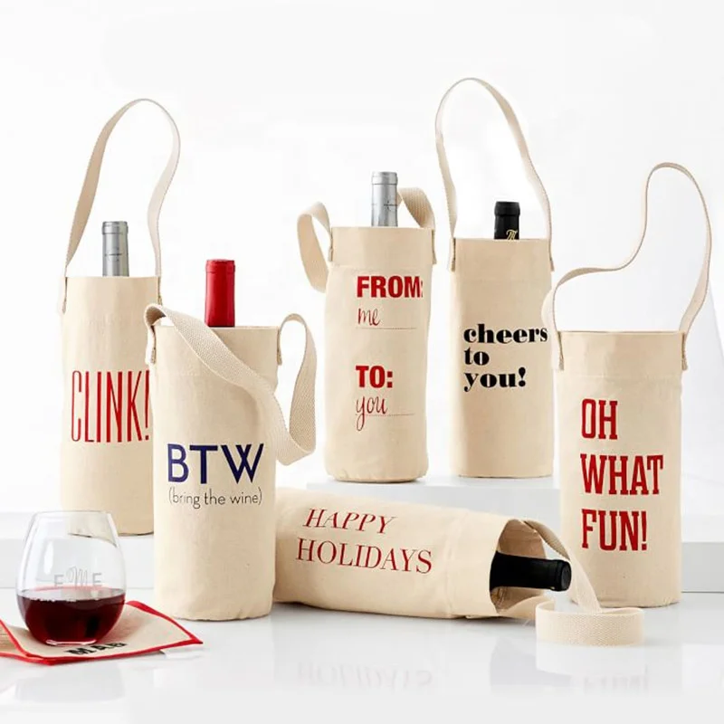 

Mini foldable Wine women Cotton canvas tote bags wine bag with custom printed logo, Customized color