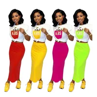 

CA605 women fashionable slit pencil skirt and t shirt top 2 piece set