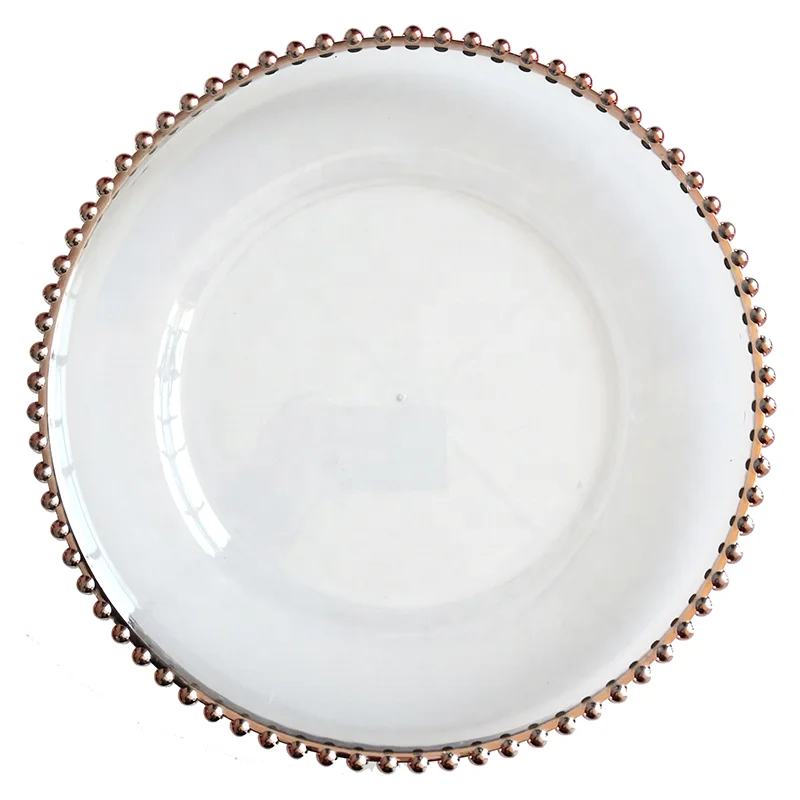 

Pink Rose Gold Beaded Edge Dinnerware Transparent Plastic Underplates, Gold, rose gold, silver, transparent, etc.