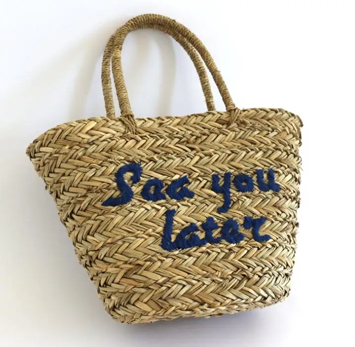 

Casual Straw Bag Natural Wicker Tote Bags Women Braided Handbag For Garden Handmade Mini Woven Rattan Bags with embroider, 1 colors
