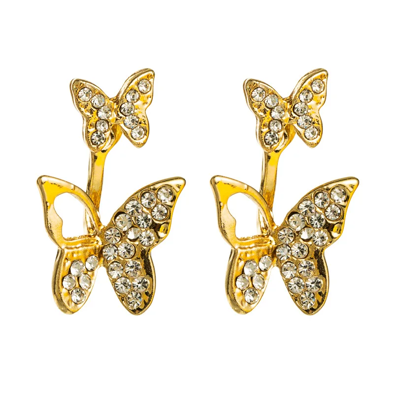 

Korean fashion women full diamond butterfly earrings female, As pic