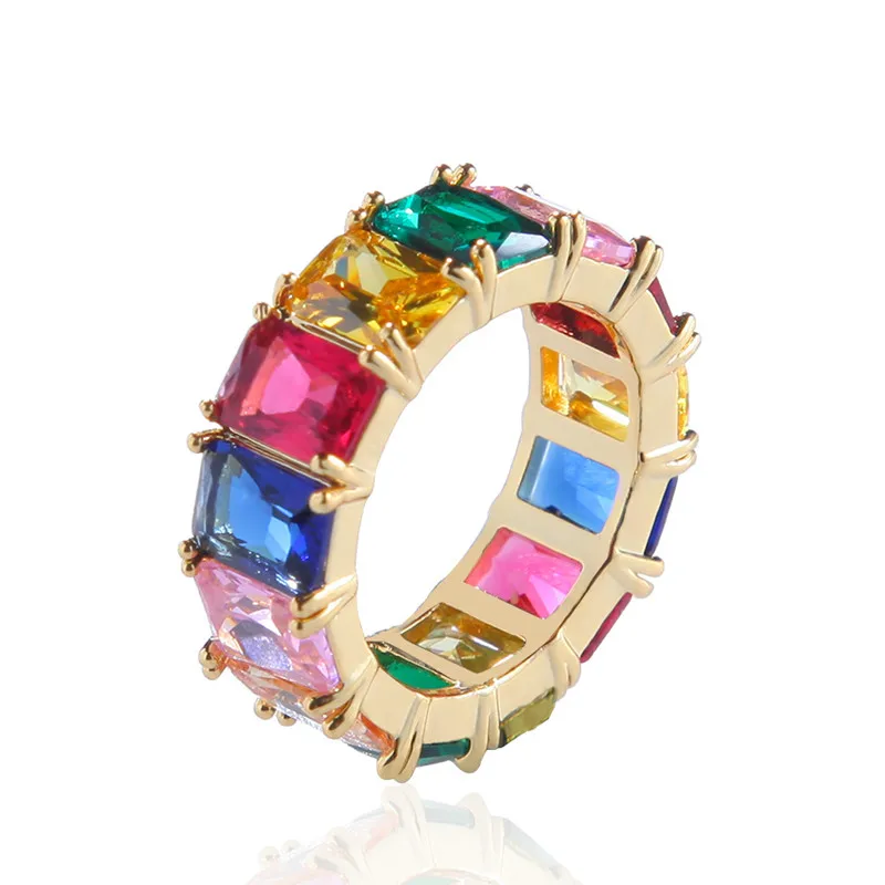 

Baguette Colorful CZ Zircon Stone Rainbow Gold Silver Rings for Women Fashion Wedding Engagement Jewelry multi color women ring