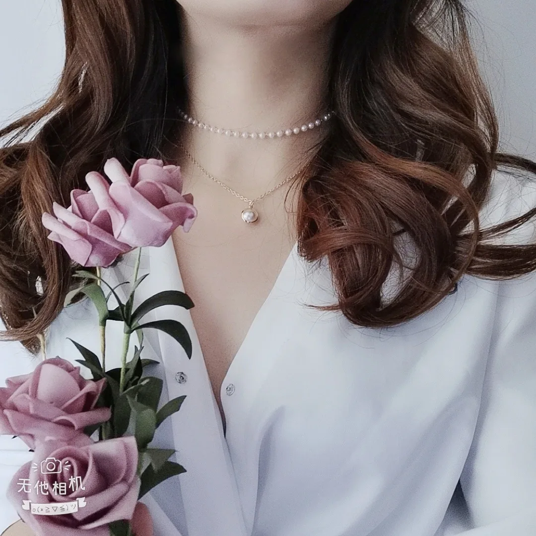 

Korean New Arrive pearl Choker Women Multi Layer Pearl Necklace Jewelry, As pic