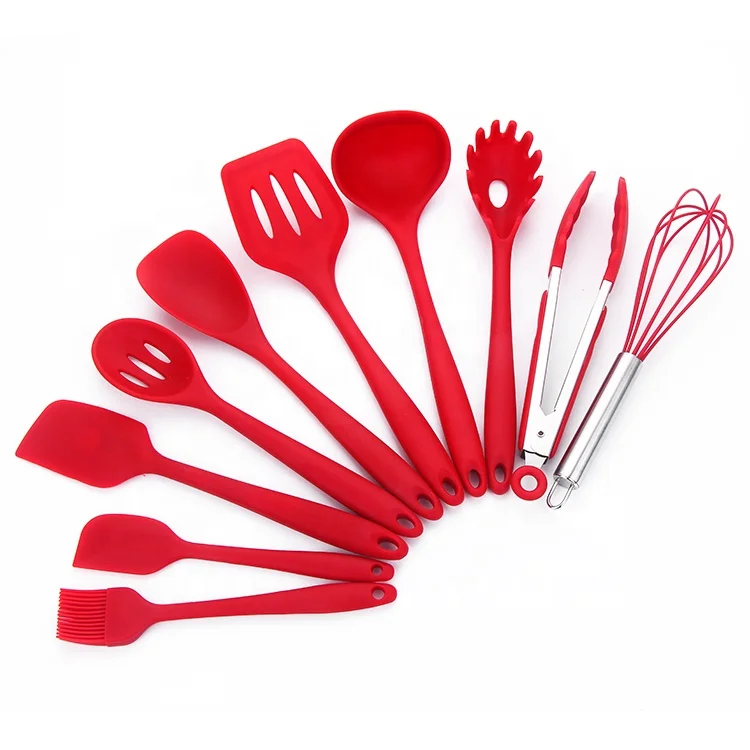 

Wholesale Black Red Easy Clean Cooking Tool Set 10 Pieces Set Kitchen Silicone Utensil