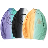 

Fashion Cotton Shirts Men Custom Tie Dye Print Full Sleeve Colorblock Hip Hop Couple Tops Streetwear Shirts