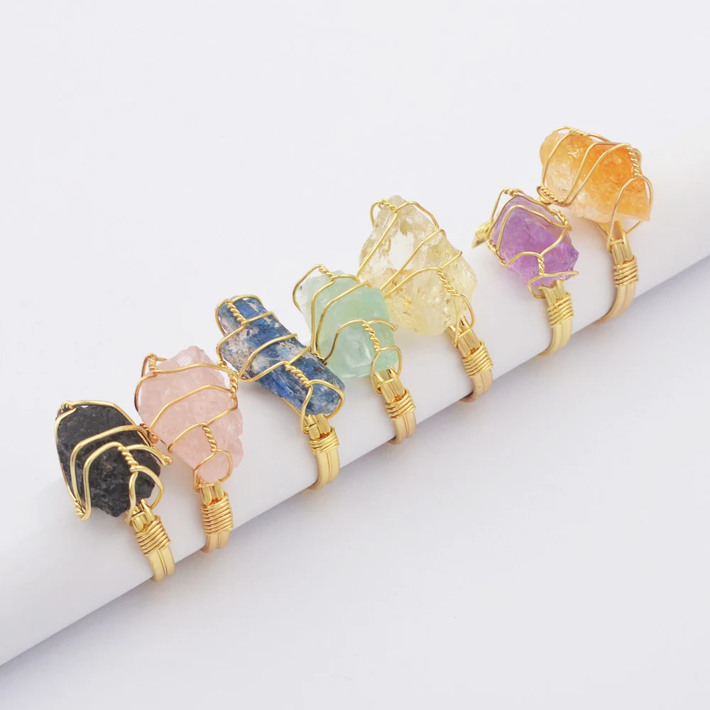 

WX1796 Gold Plated Gemstone Ring Wire Wrap Handmade Healing Crystal Ring