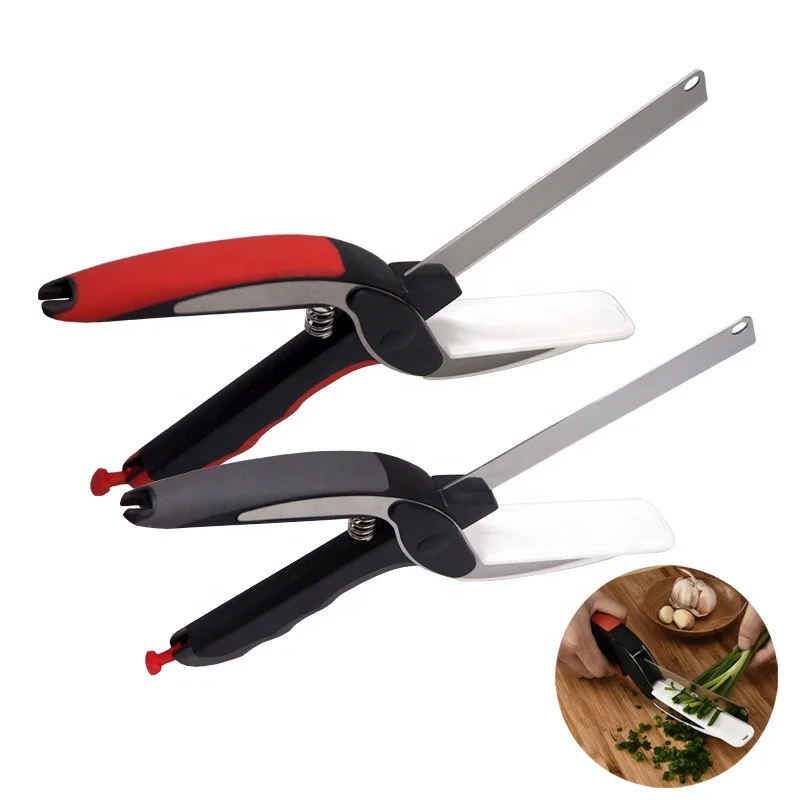 

Multifunction Stainless Steel Clever Kitchen Scissors Clever Food Chop Cutter With Cutting board, As photo