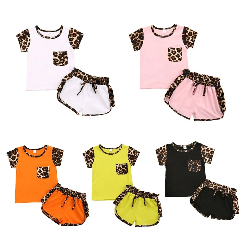 

1-5Y Summer Toddler Kids Baby Girl Clothes Sets Short Sleeve Top Pants Shorts Leopard Print Outfits, As picture