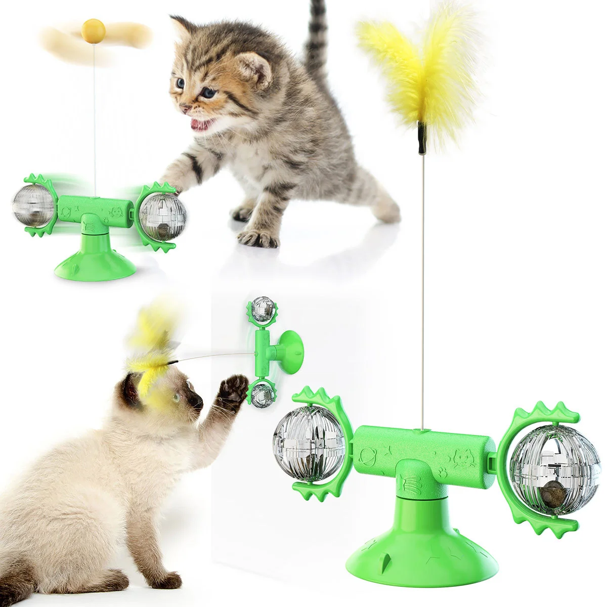 

Windmill Cat Turntable Pet Training Toy Catnip Feather Teaser Pet Toys Turntable Interactive Cat Toys, Colorful