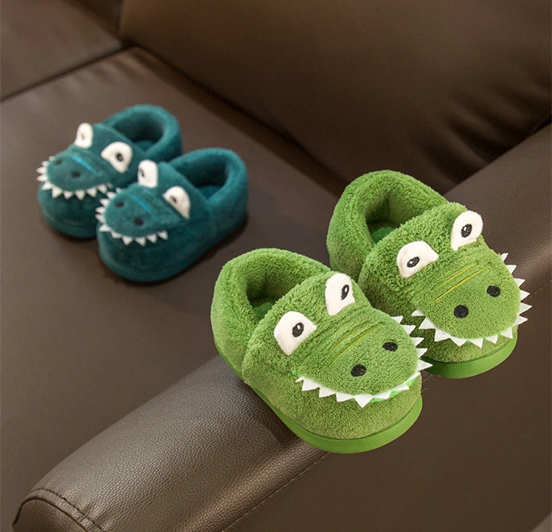 Knemksplanet Cute Animal House Slippers for Kids Toddlers Dinosaur Indoor Slippers Warm Shoes Fur Fuzzy Boys Girls Home Slippers 