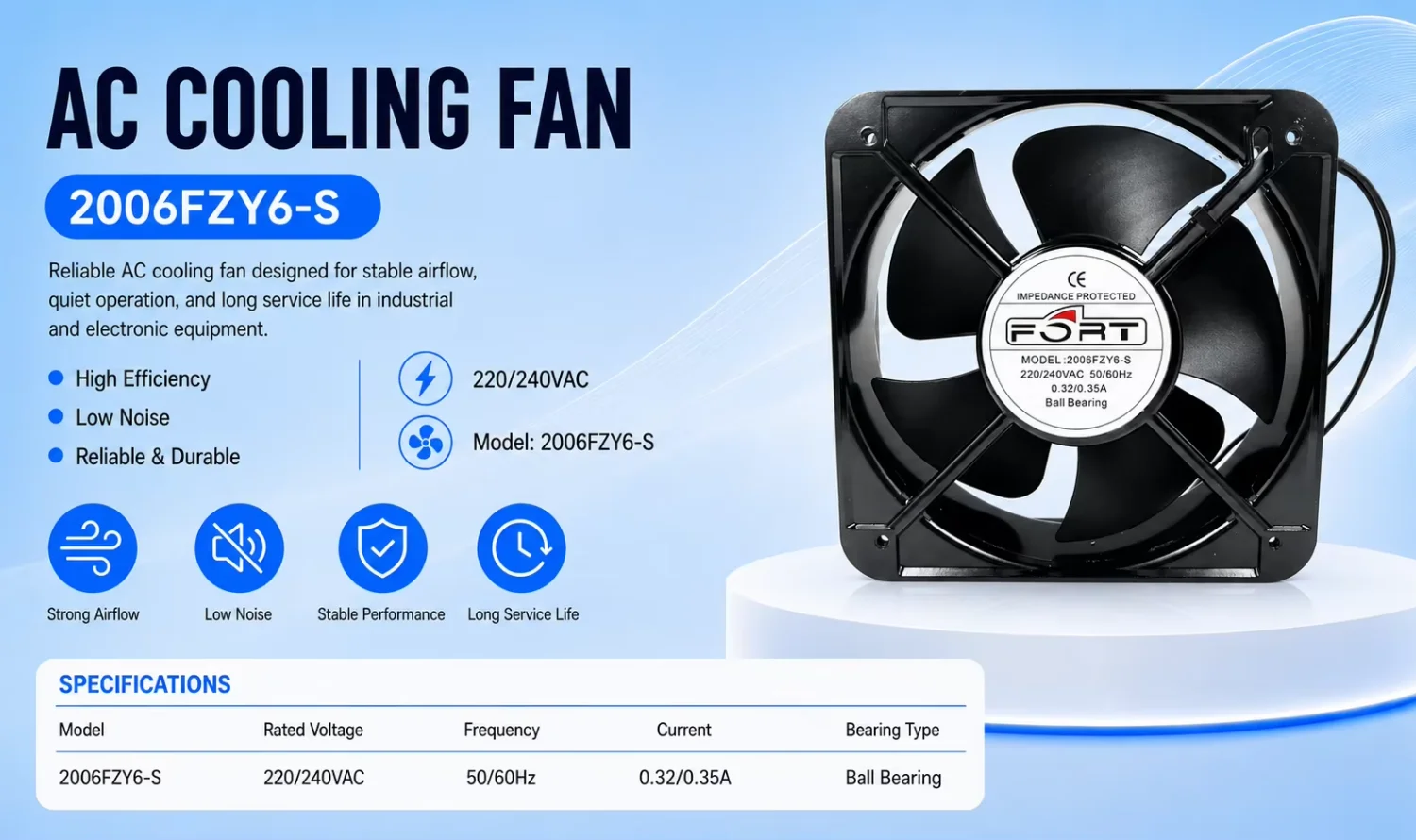Axial Flow Cooling Fan, 20060mm, 2006FZY6-S, FORT, 220V - detail 4