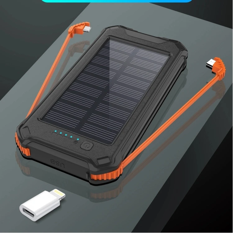 

Built in Cable Powerbank with 2 Cables for All Phone, Solar Power Bank 3 in 1 Portable Solar Phone Charger Led Light for Travel, Black+red, black+orange