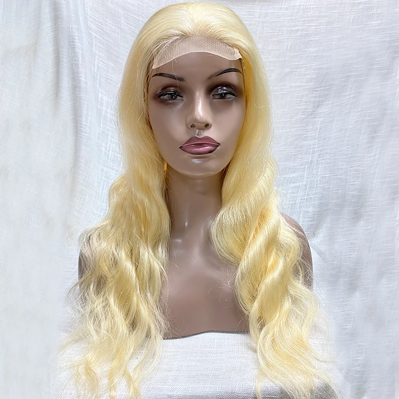 

Wholesale price pre-plucked bleached 100 percent 150% density human hair wigs blonde 613 10a grade lace front wig