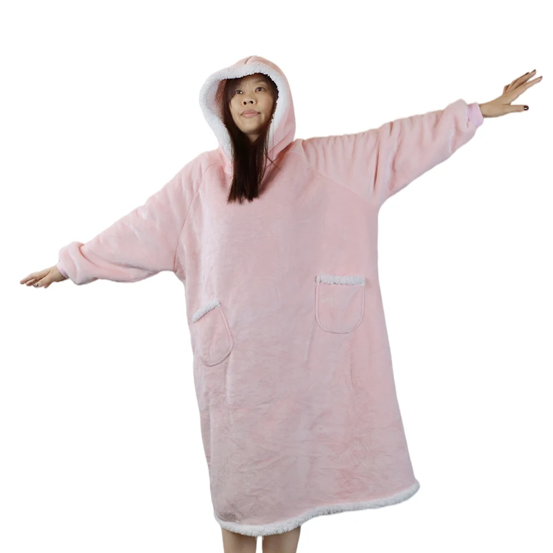 

Luxury Microfiber Soft Sherpa Blanket Hoodie Fleece Oversized Sweater Throw For Adults Women