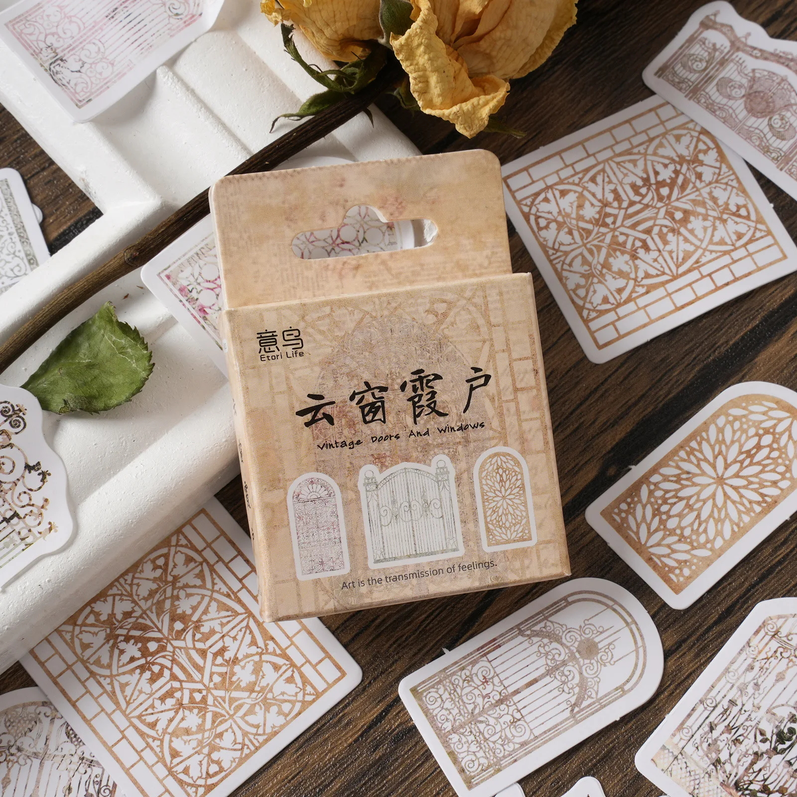 

46 Pieces/Pack Adhesive Sticker Box-Packed Stickers Cloud Window Retro Flower Window Journal Decoration Material Stickers