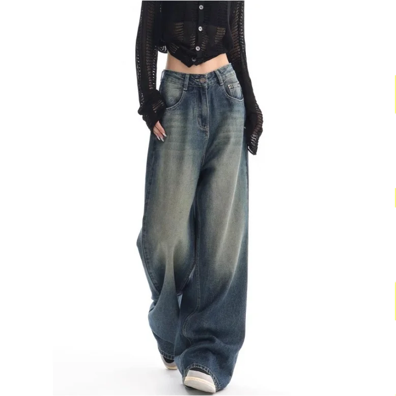 S-XL Early Autumn New Retro Washed Jeans Loose Wide Leg Casual Pants