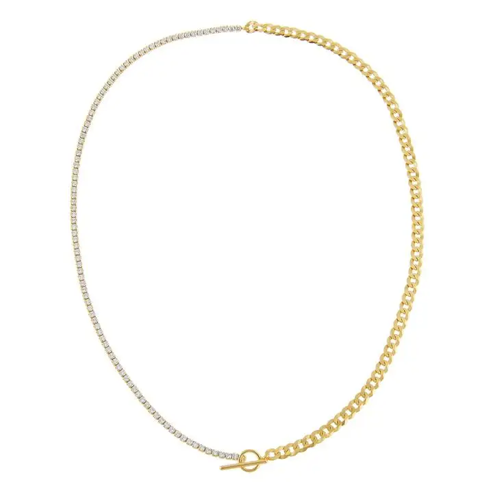 

trendy half cz chain vintage gold plated OT clasp buckle necklace, Customized