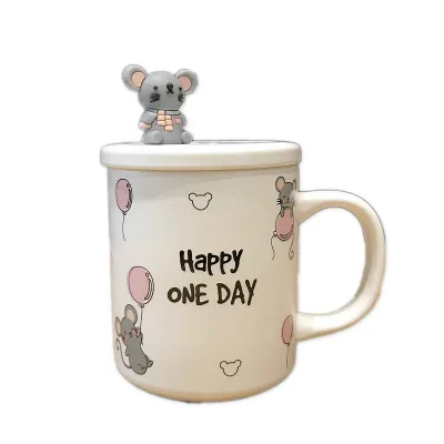 

Cute mouse ceramic mug with lid spoon
