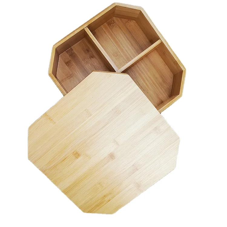 

Bamboo and wood four-cell desktop candy and dried fruit storage sorting tray, Wood color