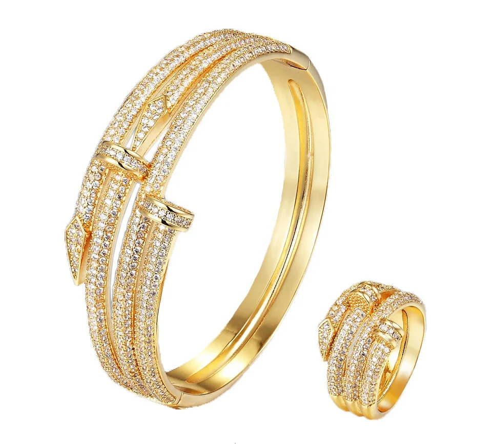 

jewelry bangle sell well fashion brass zircon gold plated nail brand wedding jewellery for bangles and rings, White/gold