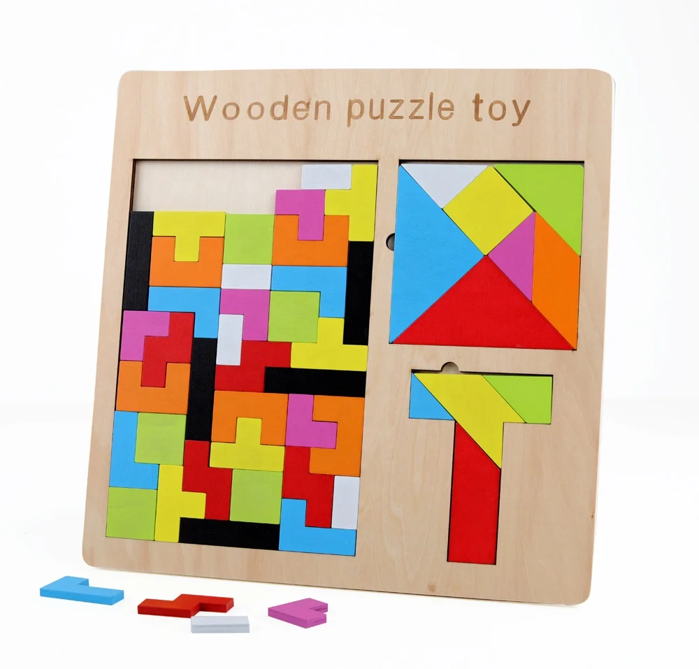 Wooden IQ Game Jigsaw Intelligent Tangram Brain Teaser Puzzle Baby Kid Toys S 