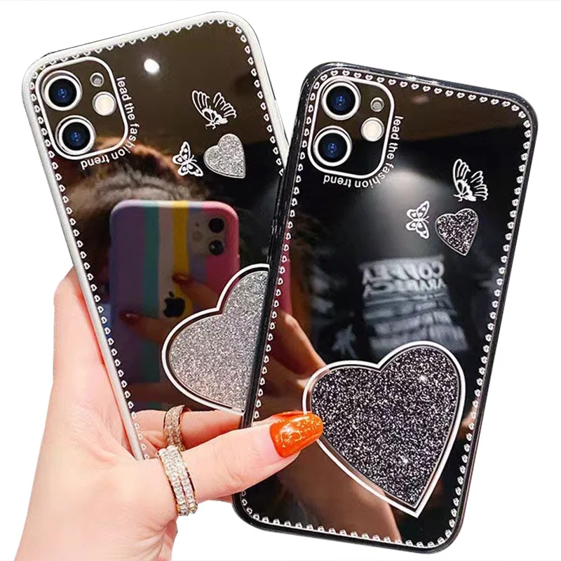 

Aesthetic makeup Mirror cases for iphone 12 pro max red Phone Case glitter Plastic Back Cover, 3 colors