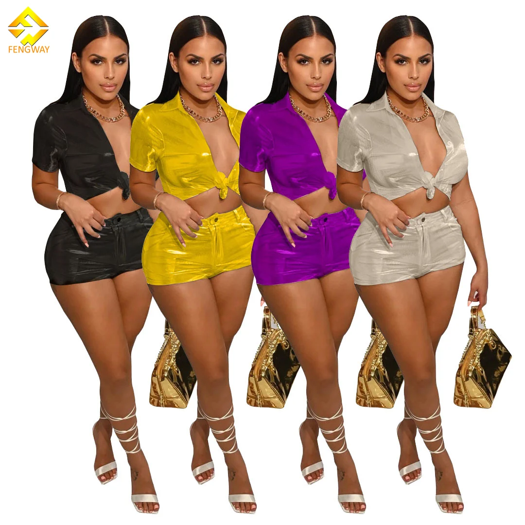 

Fashion american clothing women solid color cardigan short sleeve shorts set club sexy 2 piece women shorts sets