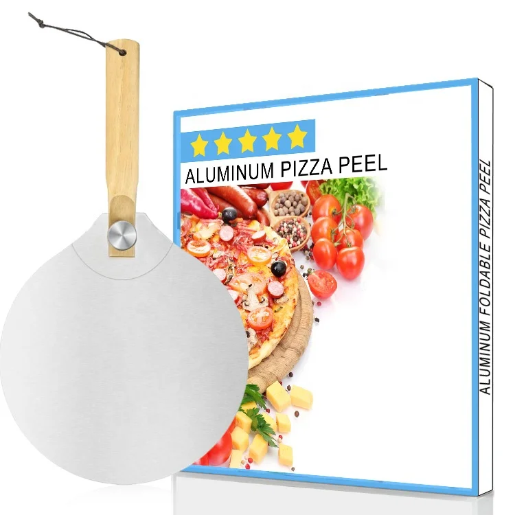 

High Quality Turning Pizza Peel Premium Aluminum Pizza Peel With Wood Foldable Handle
