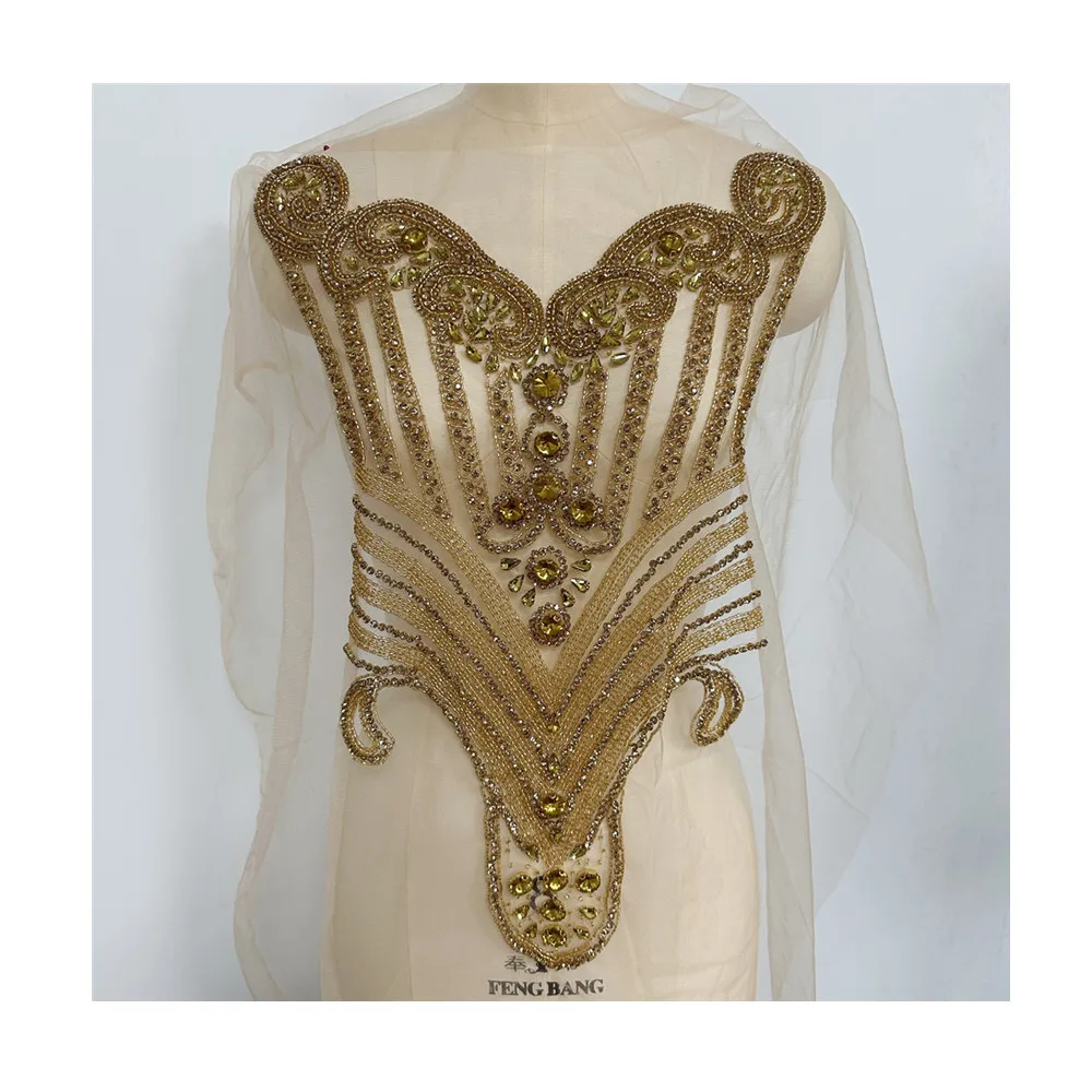 Handmade  Sew on Rhinestone Bodice Patches Appliques Sew on for Wedding Party