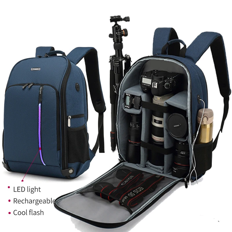 

LP082 Outdoor Multifunctional led usb charging photography rucksack waterproof fully open dslr camera backpack