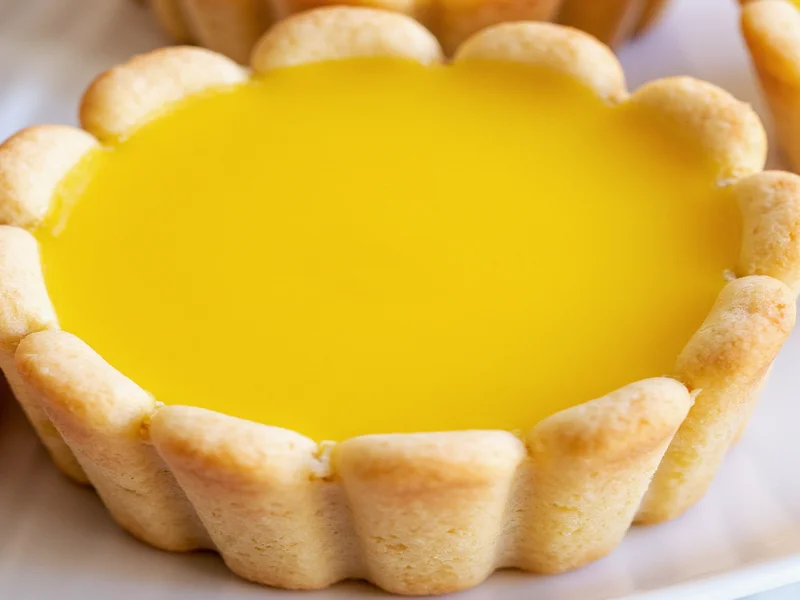 Lemon curd filling in a buttery shortbread tart