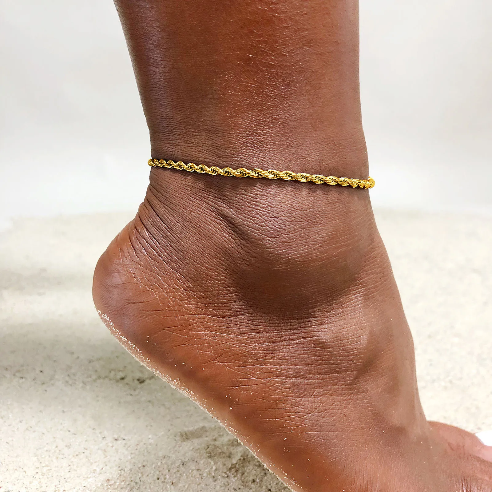 

High End 18K PVD Gold Plated Rope Chain Zirconia Stainless Steel Anklet 3MM