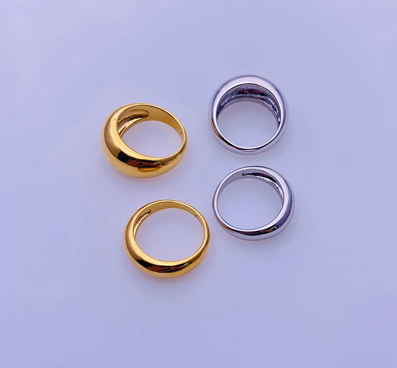 

2021 New Handmade Minimalist Statement Brass Shiny Dome Band Ring Gold Silver Smooth Geometric Circle Dome Ring For Wome