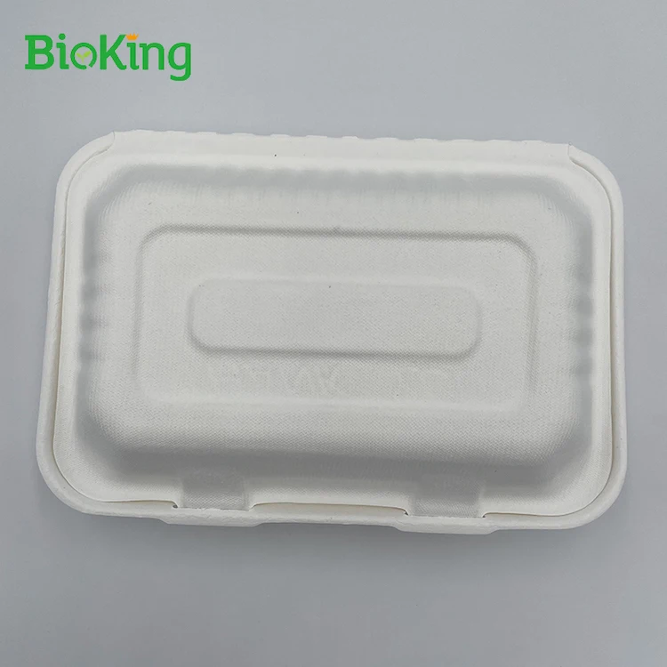 

Wholesale 6 inch Pulp burger hamburger 450ml/600ml clamshell container 450ml bgasse food packaging box, Bleached;natural